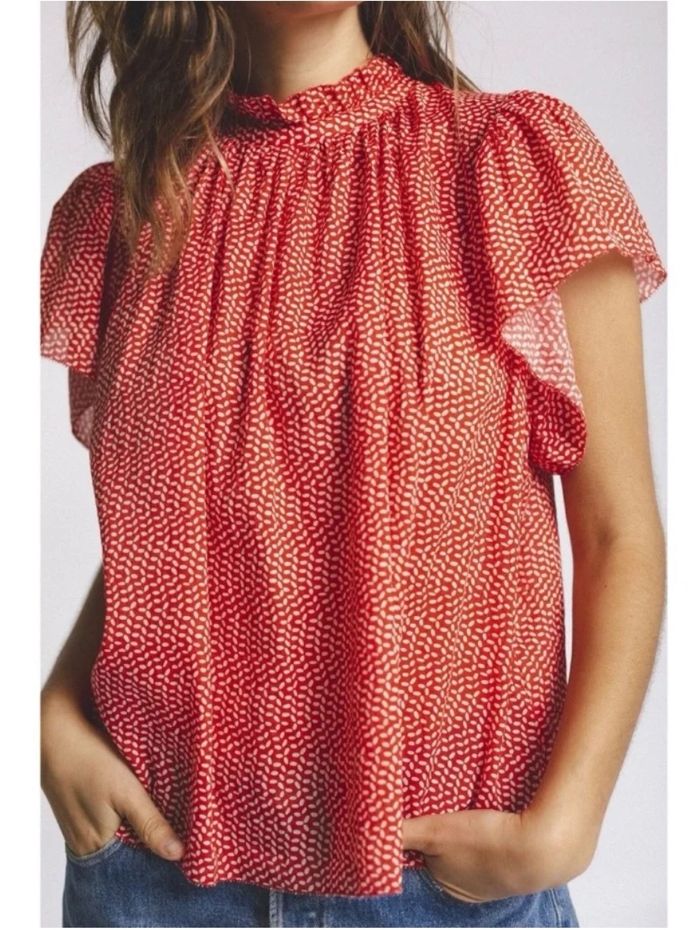 Travota Birds Of Paradis Red Carla‎ High neck blouse top size L shirt